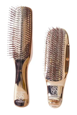 Компактная массажная щетка для волос и кожи головы с подставкой S-Heart-S Scalp Brush World Model Short Pink Gold