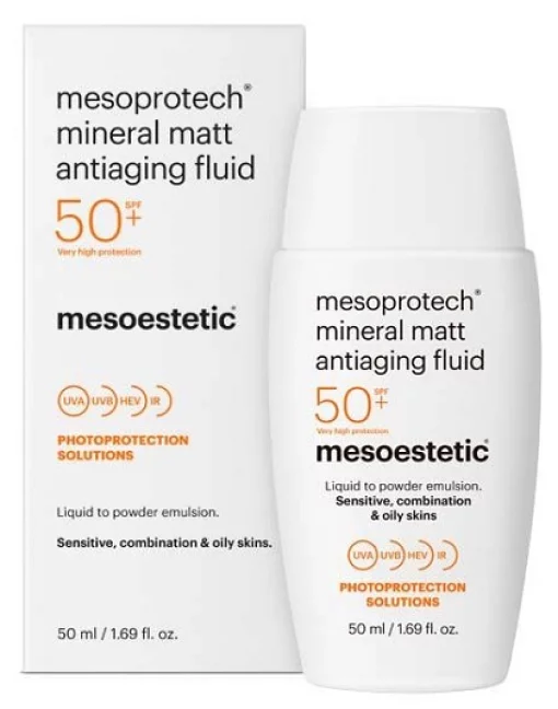 Мінеральна матуюча антивікова сироватка Mesoestetic Mesoprotech Mineral Matt Antiaging Fluid SPF 50+, 50 мл