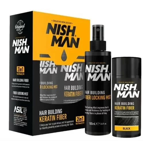 Камуфляж для залысин Nishman Hair Building (пудра 20г + фиксатор 100мл) черный