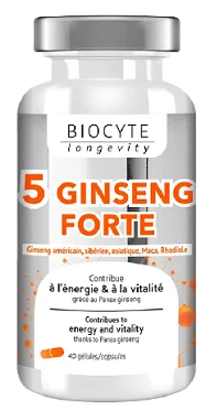 Дієтична добавка покращує пам'ять, позбавляє занепокоєння Biocyte 5 GINSENG FORTE, 40 капсул