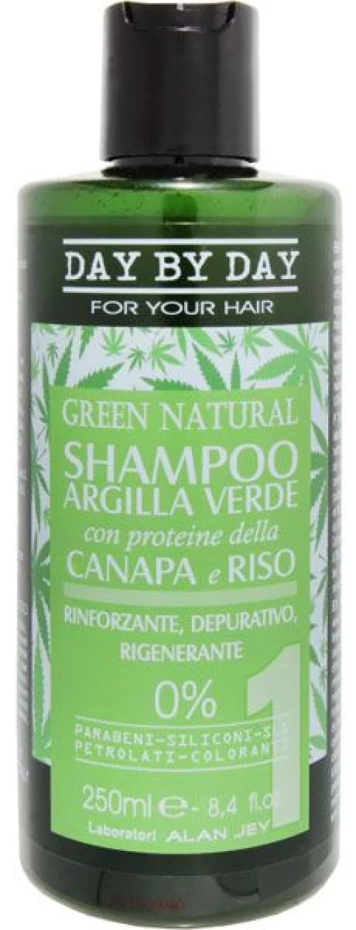 Шампунь для волос с зеленой глиной, протеинами конопли и риса Alan Jey Green Natural Shampoo Canapa &amp; Rico, 250 мл