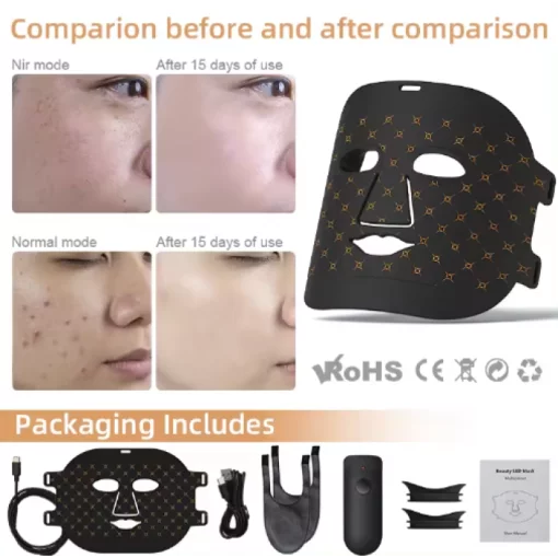 Світлодіодна LED-маска для фототерапії Sillicone LED light Therapy Face Mask  7 спектрів світла 25x33 см